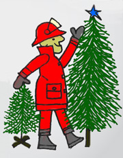 image of firefighter and christmas trees